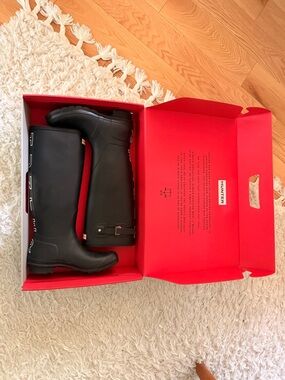 Hunter Women’s Tall Black Rain Boots with Side Buckle